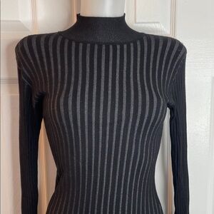 ALCEE SAKS FIFTH AVE CHARCOAL & BLACK TEXTURED KNIT RIBBED SWEATER DRESS SZ M